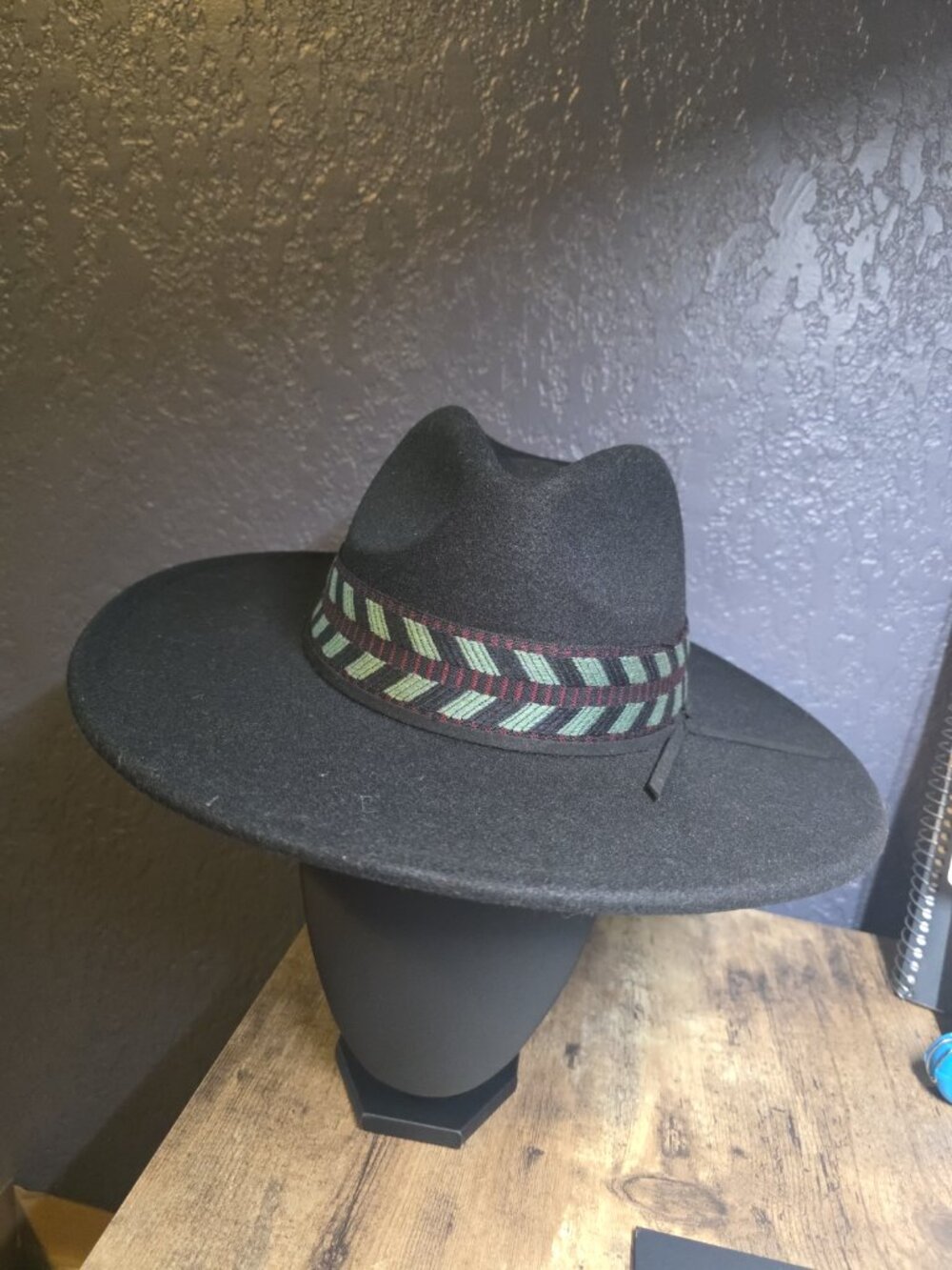 Free People Black Kimi Rancher Hat Geometric Hat Band NEW with Tags $68 MSRP